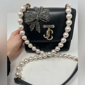 Jimmy Choo Varenne Quad XS Avenue Box Leather Bag Black Pearl Strap Mini